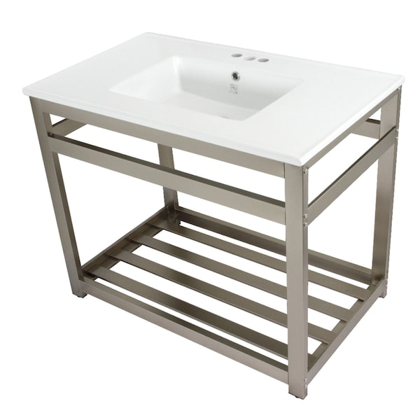 Fauceture VWP3722W4A8 37-Inch Ceramic Console Sink (4-Inch, 3-Hole), White/Brushed Nickel VWP3722W4A8 - main